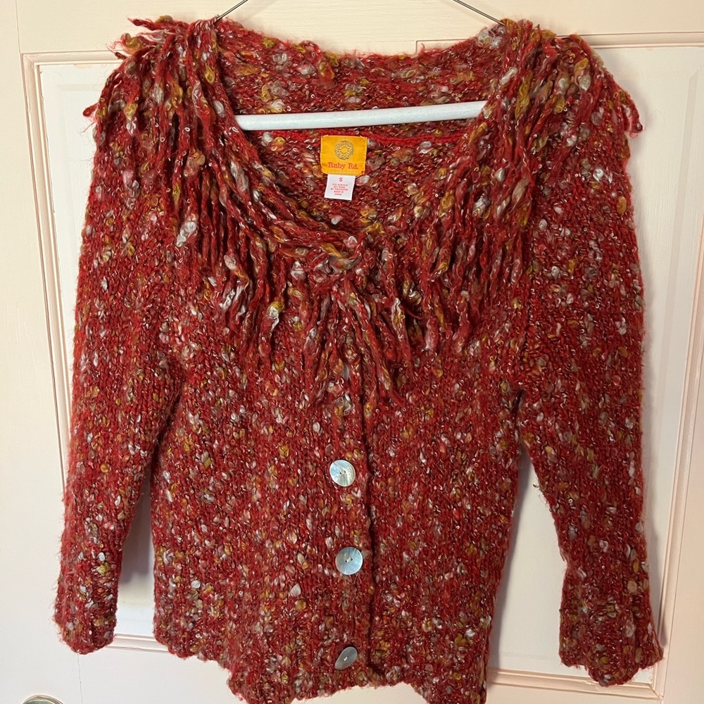 Ruby Rd. Multicolor Knit Cardigan With Fringe - image 1